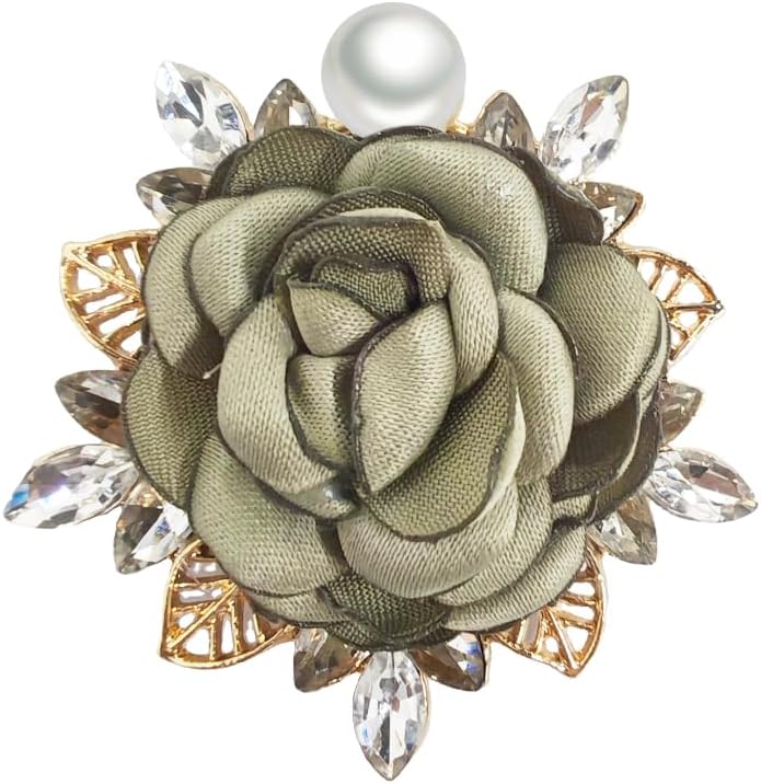 OIDIMS دبوس بروش زهرة الورد الأنيق للنساء والرجال لحفلات الزفاف والاحتفالات الأساسية للرجال مصنوع يدويًا من كريستال مزيف ولؤلؤ وزهرة قماش دبوس لابيل إكسسوارات بدلة أفكار باقة هدايا - Image 1